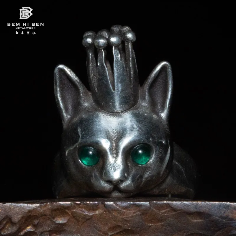 Bem Hi Ben Civet Da Donna Da Uomo Cat Ring925 Sterling Silver Design Originale Fatto A Mano Dark Punk Biker Incisione Personalizzata