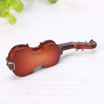 

7CM Mini Violin Miniature Musical Instrument Wooden Model with Support and Case Y51D