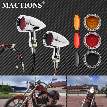 

Motorcycle Chrome Bullet Turn Signal Indicator Light Lamp Brake Light Gray/Orange/Red Lens 10mm For Harley Sportster Touring