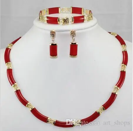 

Noblest ! Red Ruby Link Necklace Bracelet earring Set