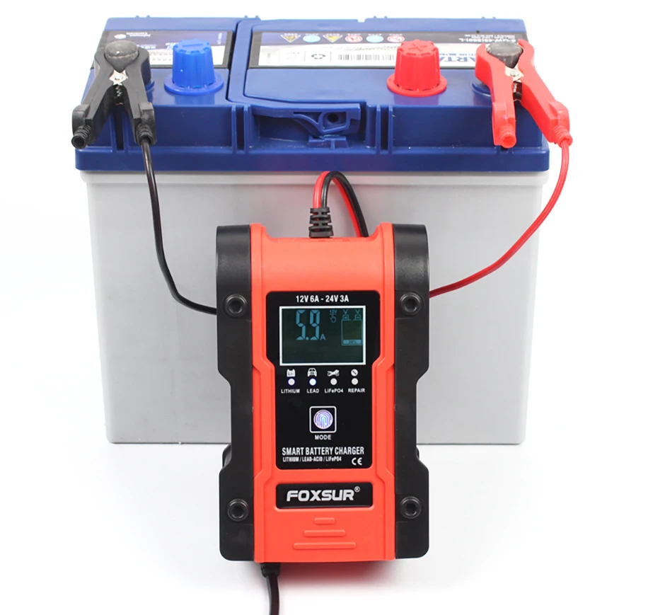 Truck Battery Charger Heavy Duty , FOXSUR 12V 6A 24V 3A Car Smart Battery Charger Fast Charge AGM LiFePO4 Lead-Acid Battery Truck Battery Charger Heavy Duty , FOXSUR 12V 6A 24V 3A Car Smart Battery Charger Fast Charge AGM LiFePO4 Lead-Acid Battery