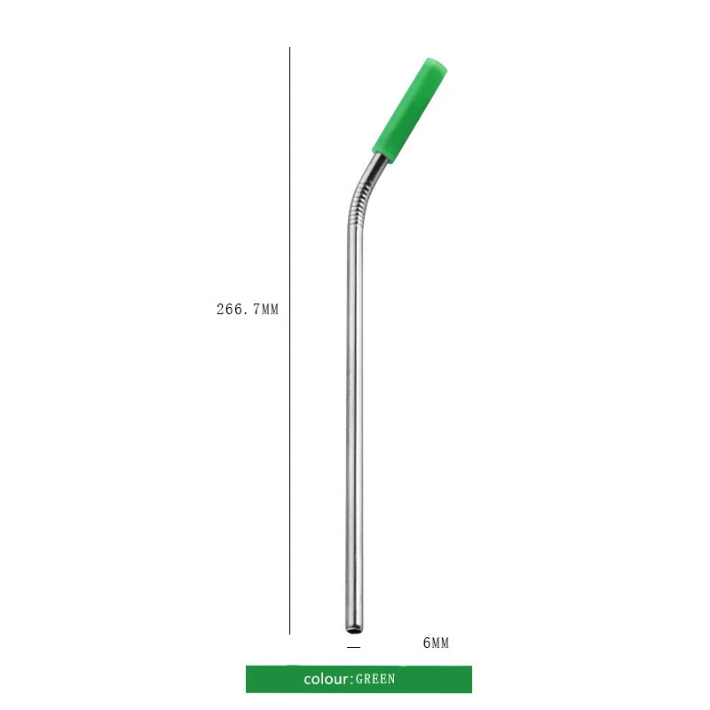 1 шт многоразовая гнутая соломка из нержавеющей стали высокого качества красный синий желтый и фиолетовый пурпурный резиновый намордник питьевой соломы - Цвет: green1