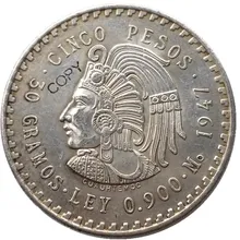 1947 Мексика 5 песо посеребренные зарубежные копии монет
