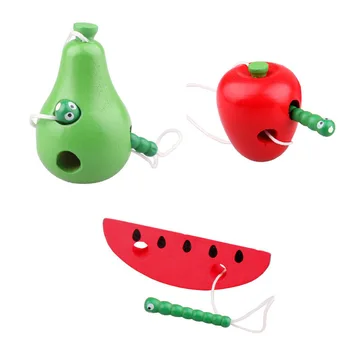 

Kid Educational Toys Fun Wooden Toy Worm Eat Fruit Apple Pear Early Learning Teaching Baby Gift looking for during for a little