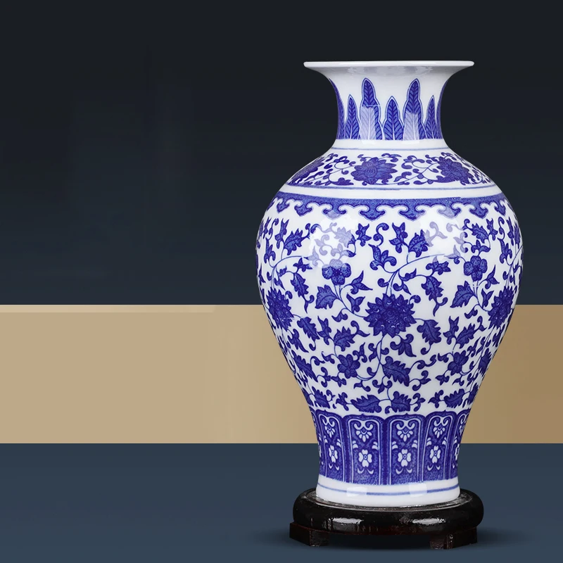 

Chinese Small Size Blue And White Vase For Flowers Tabletop Ornaments Aisan Home Decor With Flower And Landscape Print