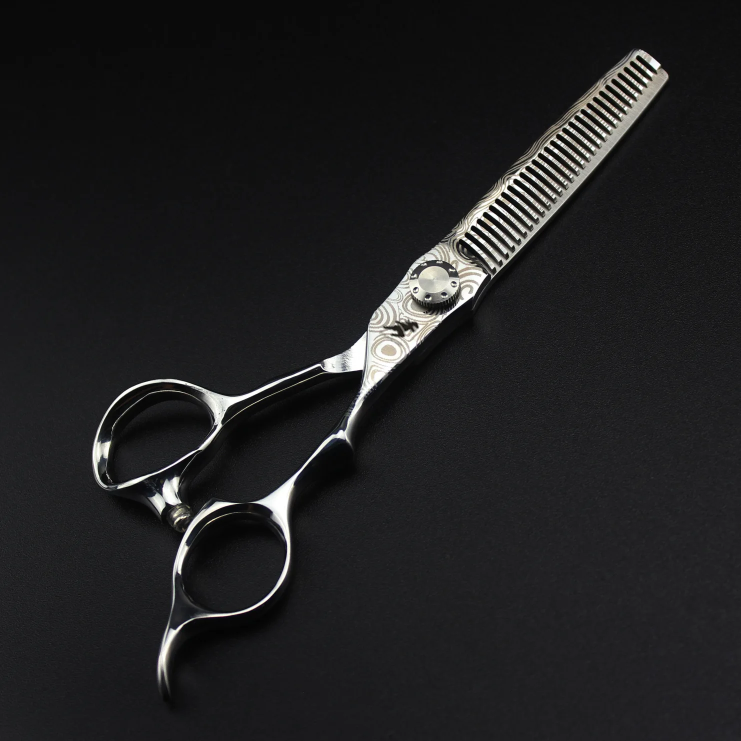 thinning scissors 6 дюймов Дамаск Япония 440c Профессиональные Парикмахерские ножницы набор 62HRC прямые и филировка стрижка моделирование бороды инструмент - Цвет: thinning scissors