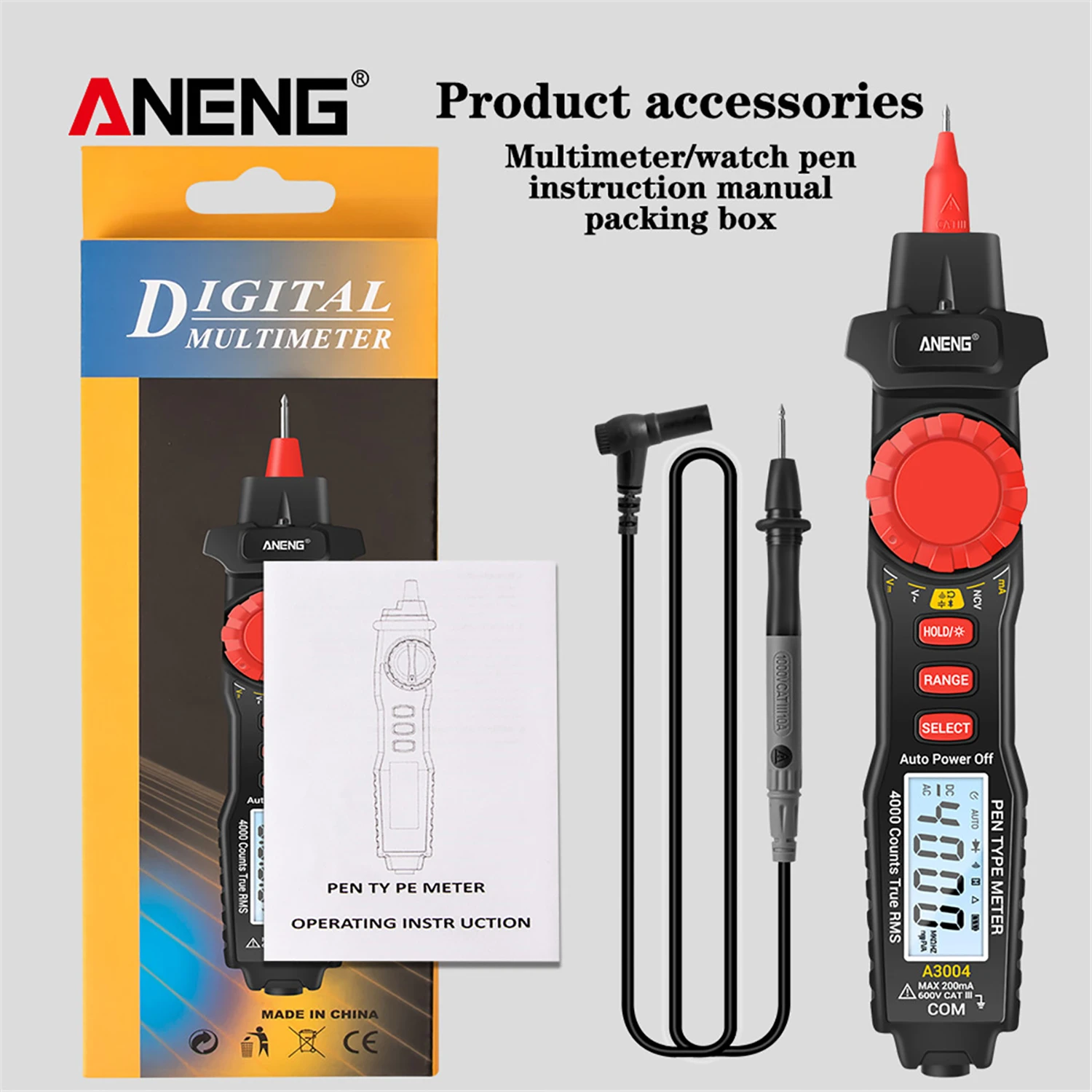 ANENG A3004 Pen Type Digital Multimeter LCD 4000 Counts Auto Range Tester