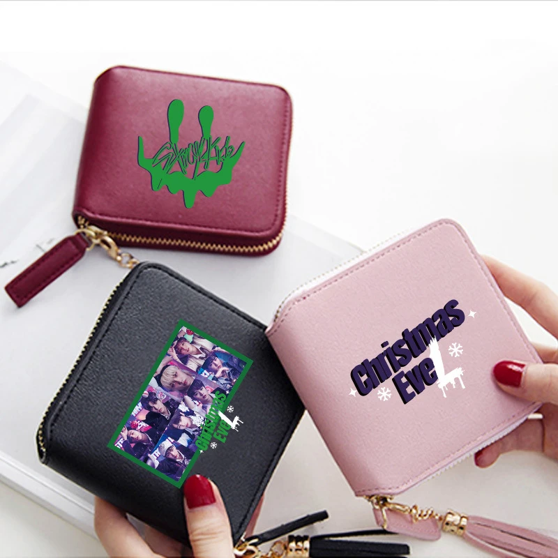 Cartera KPOP Straykids para mujer, con borla colgante y cremallera, estampado de patrón cuadrado periférico, EveL, Z77|Monederos| -