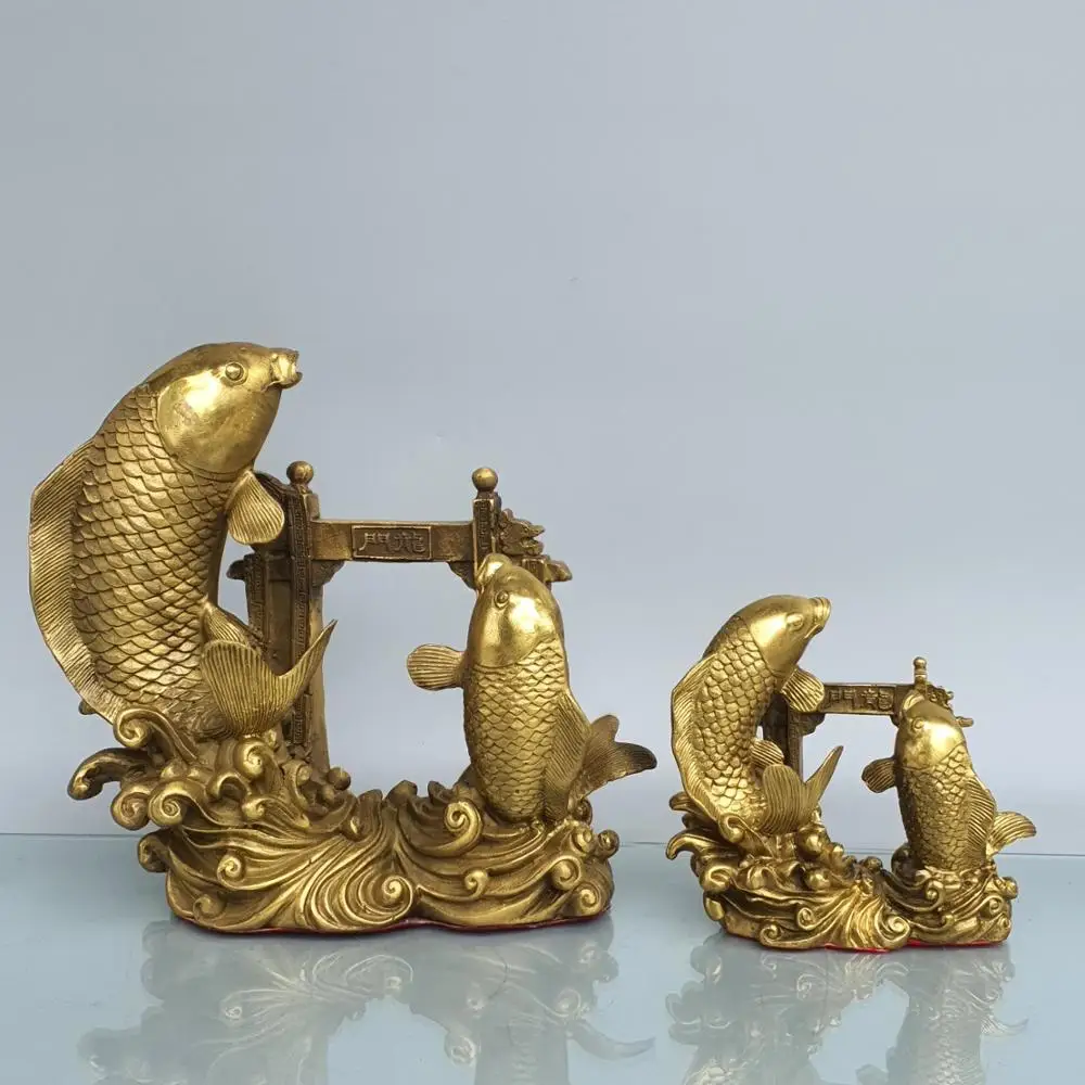 

8" Chinese Seikos Bronze Carp statue Carp jumps into the dragon gate and becomes a real dragon Implication Feihuang Tengda