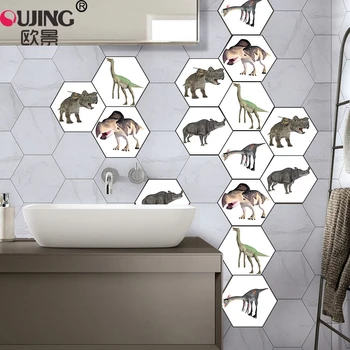 

Mixed Dinosaur Pattern Hexagon Twill Tiles Floor Wall Sticker Kitchen Bathroom Non-slip Mat Wear Tiles PVC DIY Floor Art Mural