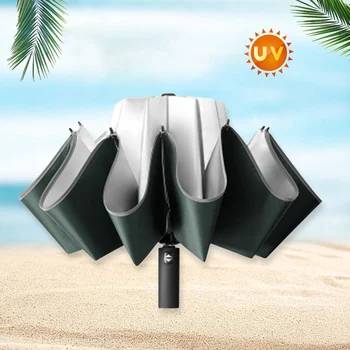 

UV protection Automatic Reverse Umbrella Ten Bone Vinyl Umbrella Folding Umbrella Rain Cabinet Men And Women Dual-Use Double