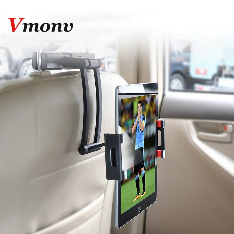 Vmonv-Soporte de aluminio para tableta de coche, reposacabezas de asiento trasero de 5-13 pulgadas para iPad Air Mini 2 3 4 Pro 12,9, Iphone X 8