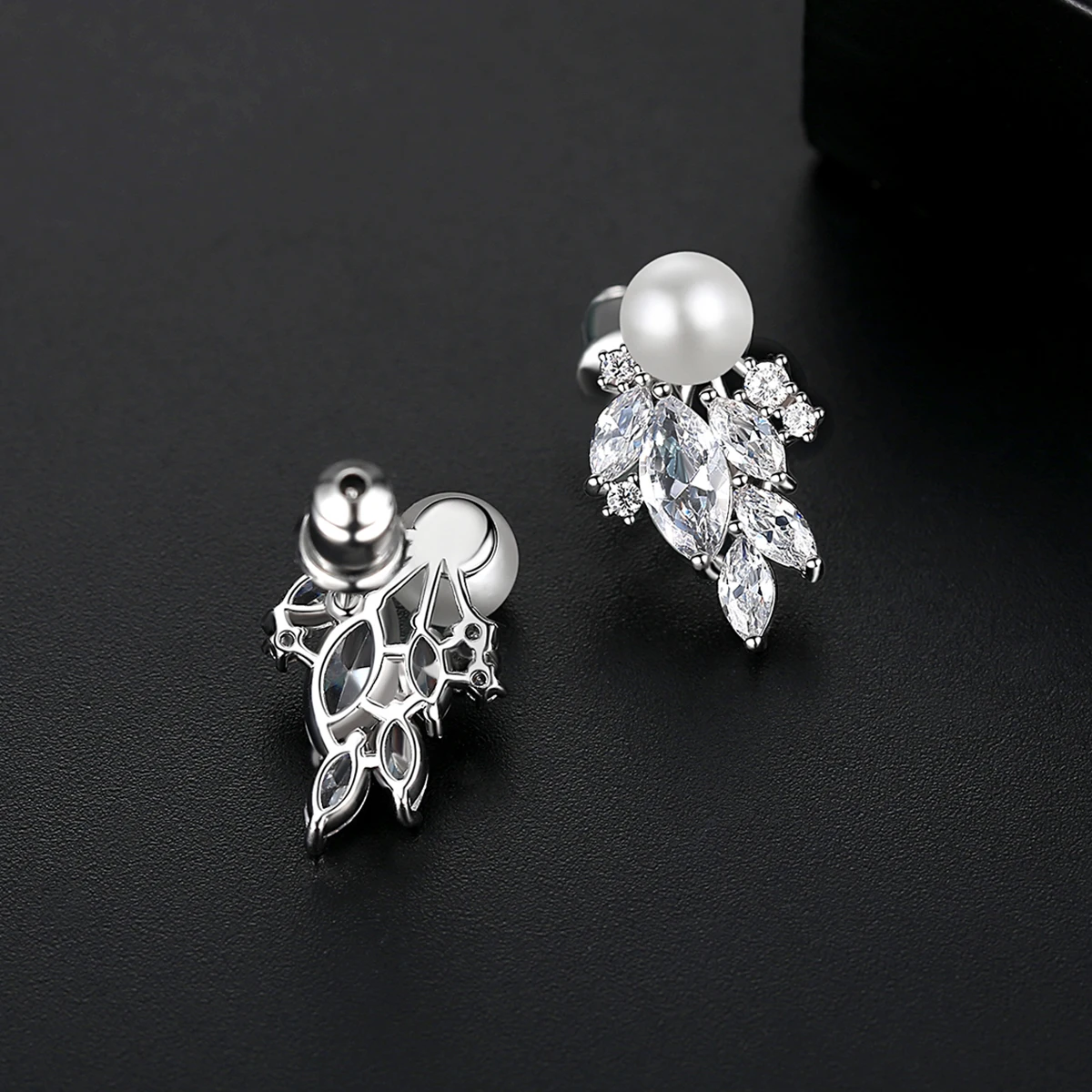 LUOTEEMI Imitation Pearl Wing Shape Stud Earrings for Women Dating with Cubic Zircon Fashion Jewelry Christmas Gift Brincos