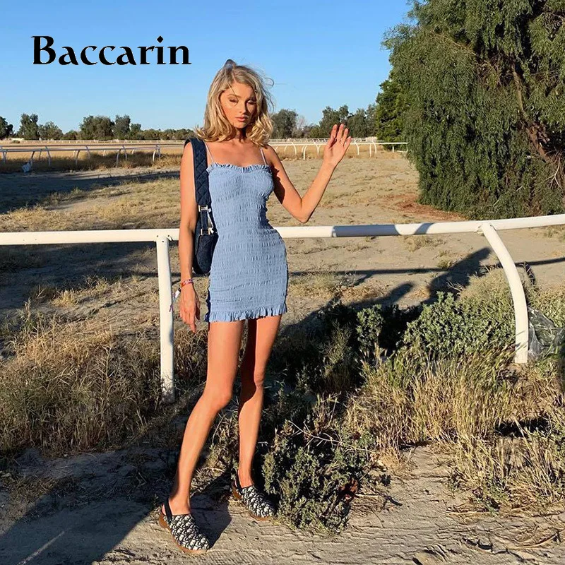 

Baccarin 2019 summer autumn women dress bodycon ruffles strapless shirred party dress elegant festival ladies dresses clothes
