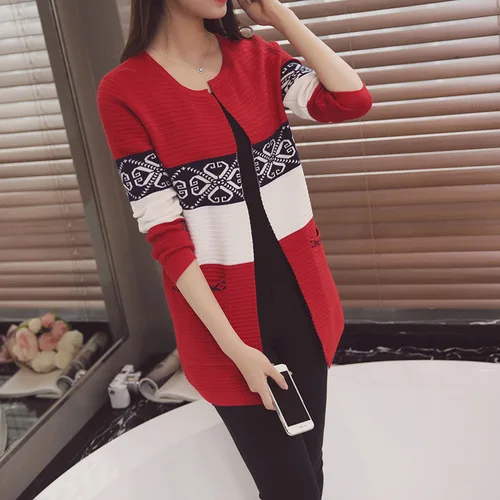 

2019 Autumn Women's Sweater Cardigan Casual Long Cardigan Sweater Pocket Retro National Style Long Sleeve Jacket