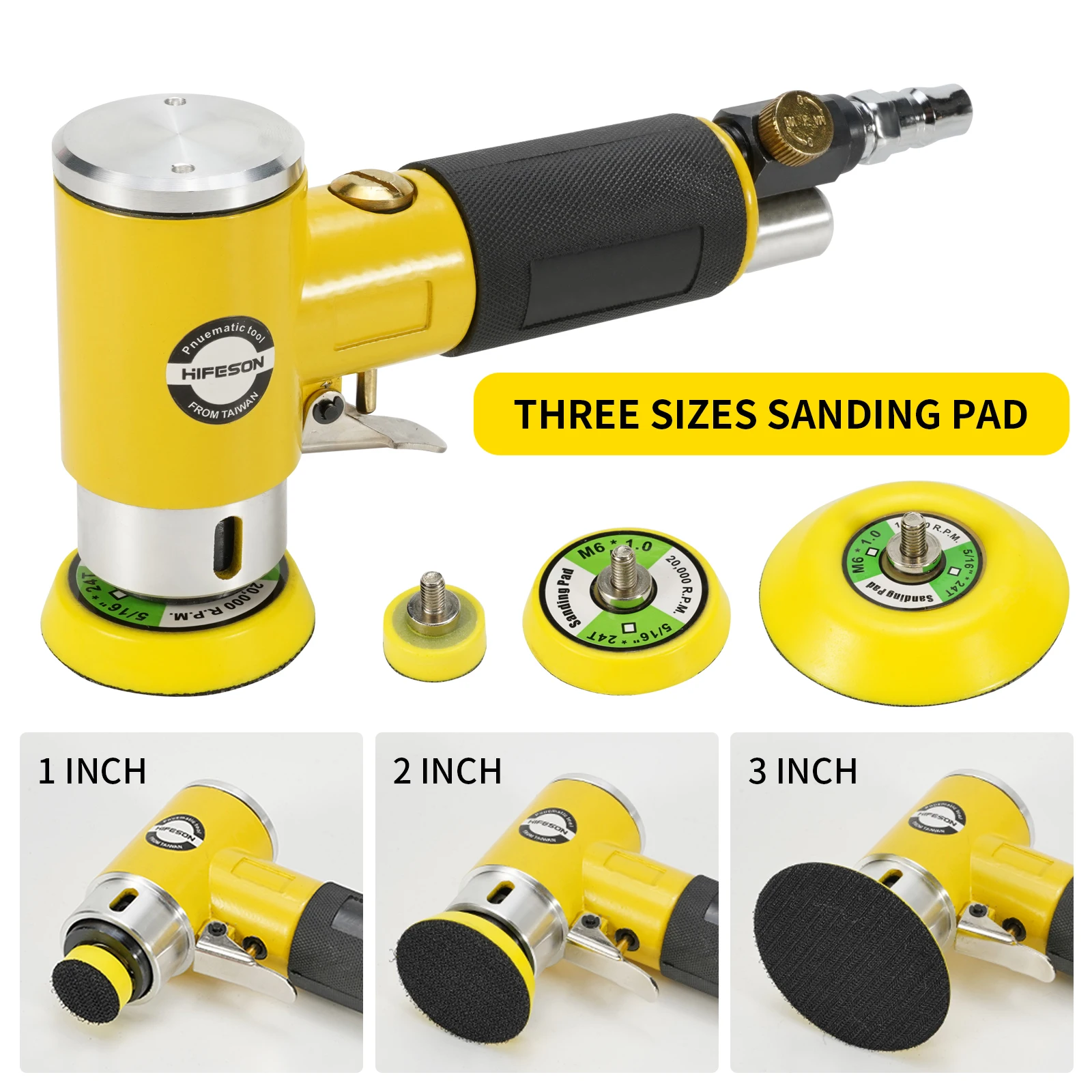 HIFESON Mini Orbital 2/3" Air Sander Pneumatic Polisher Grinder Dual Action Orbital Polisher Set pneumatic orbital sander