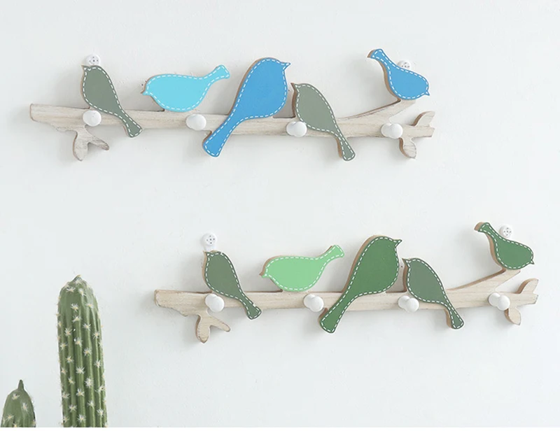 Strongwell Blue Bird Green Bird Storage Hook Wooden Wall Hanging Shelf Home Decoration Accessories Household Bag Key Hooks