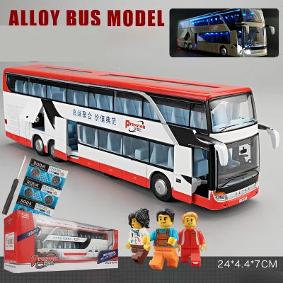 1/32 Diecasts сплав с откидной спинкой высокая имитация двухслойная вспышка открытая дверь музыка экскурсионный автобус модель автомобиля игрушка для детей - Цвет: White with box