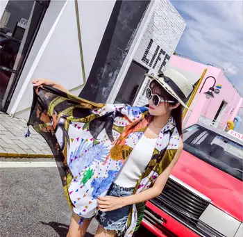 

2020 New Summer And Autumn Cartoon Print Scarf Women Fashion Air Conditioning Warm Shawl With Tassel Ladies Sunscreen Scaves
