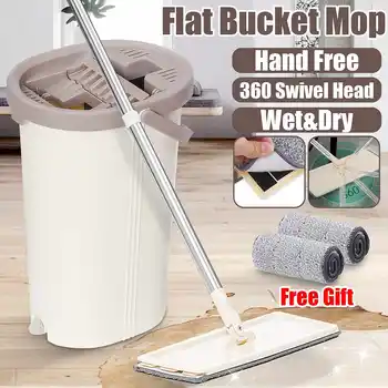 

Flat Squeeze Mop Bucket Hand Free Wringing Stainless Steel Mop Self Wet And Cleaning System Dry Cleaning Microfiber Mop Floor