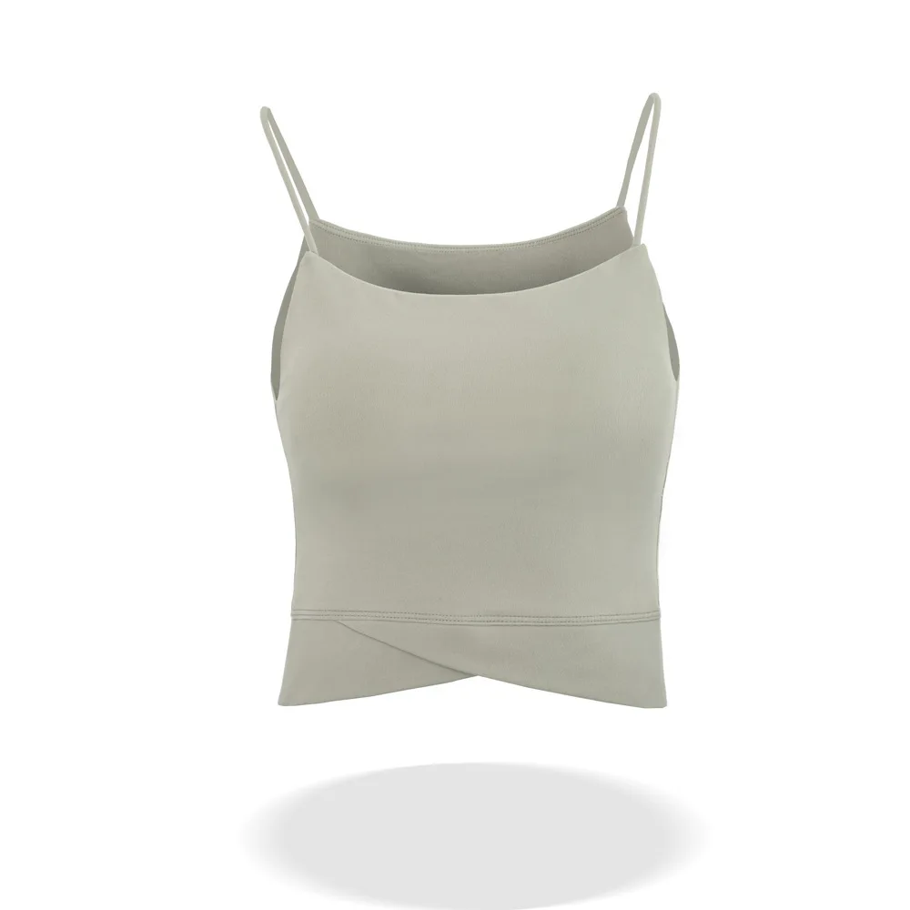 Light yellow brown Спортивный бюстгальтер с мягкими чашечками, Женский однотонный жилет для тренировок в тренажерном зале, женские майки для йоги, топы высокого качества с перекрещивающимися ремешками, для фитнеса, двусторонний Холтер NCLAGEN - Цвет: Light yellow brown