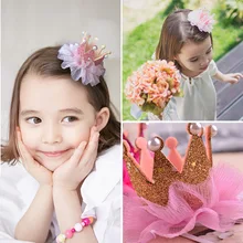 День детей маленькая девочка стол представление аксессуары для волос Принцесса Корона кружева Жемчуг давление заколки зажим B