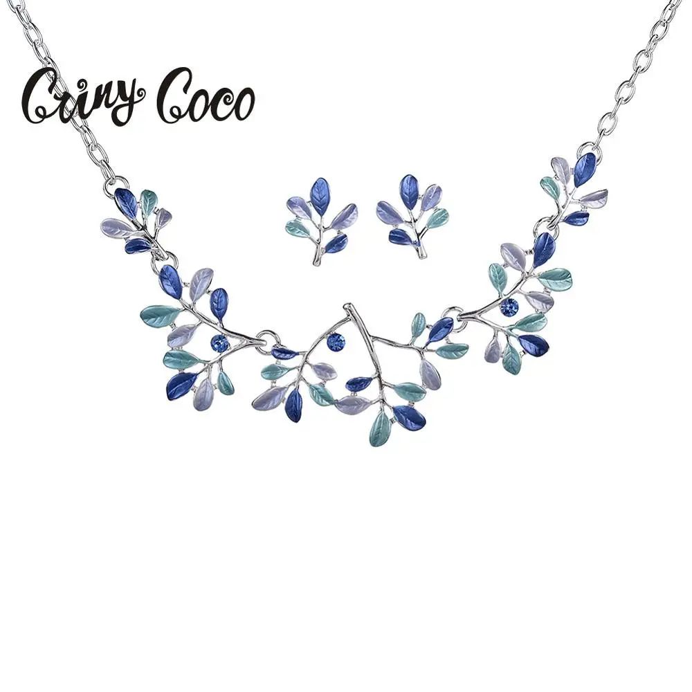

Cring Coco 2019 New Women's Jewelry Sets Personally Woman Necklaces Set for Bride Enamel Metal Charms Leaf Necklace and Earrings