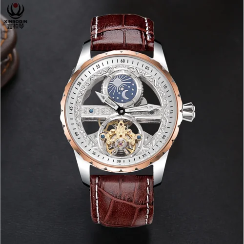 Полностью автоматический механизм полые мужские tourbillon из нержавеющей стали водонепроницаемые подарочные часы - Цвет: 3