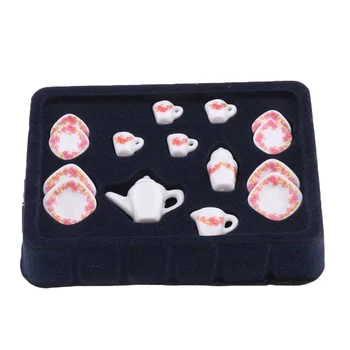 

1:12 Dollhouse Accessories Tea Cup Set Miniature Ceramic Tea Cup Set Model Floral Pattern Dollhouse Ding Room Tea Cup 15pcs