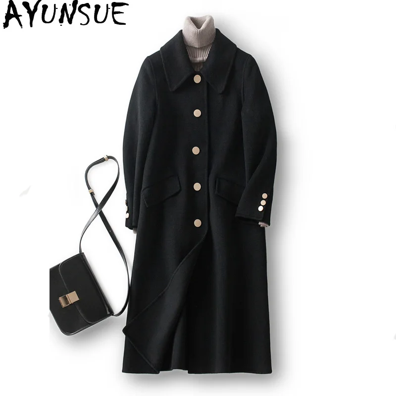

AYUNSUE Double Side 100% Wool Coat Autumn Winter Jacket Women Woolen Coats Korean Long Jackets for Women Outerwear MY3882
