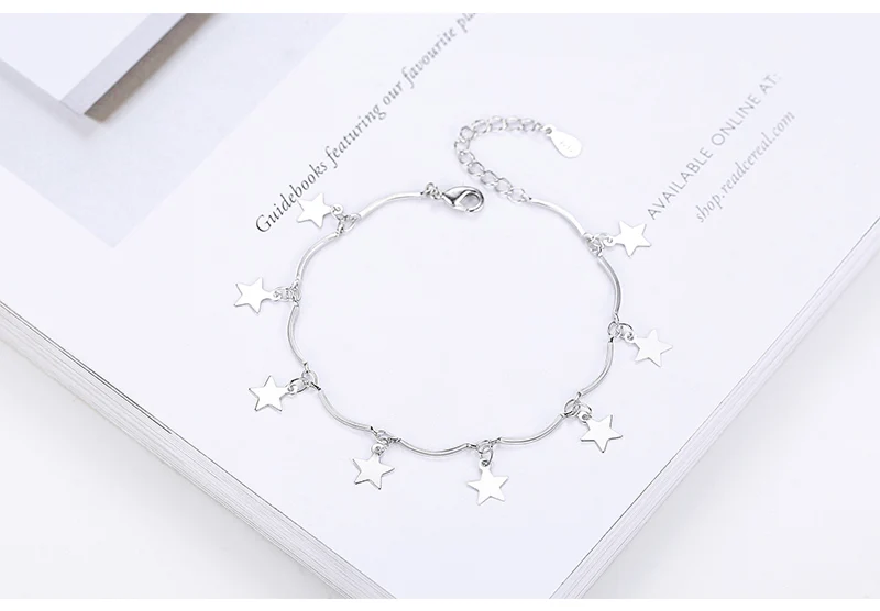 Sweet and Cute Five-Pinted Star silver bracelet Starry Literary Student 925 Sterling For women Boho Beach Bangle Jewelry Gift