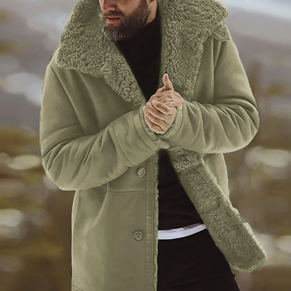Мужская зимняя утолщенная теплая куртка с флисовой подкладкой, винтажное пальто, верхняя одежда, ветрозащитное пальто, мужское шерстяное пальто с меховым воротником