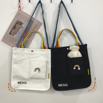 

2020 New Japanese Student Literary Hands Carrying Ribbon Canvas Bag Female Korean Wild Ins Harajuku Style Portable Crossbody Bag