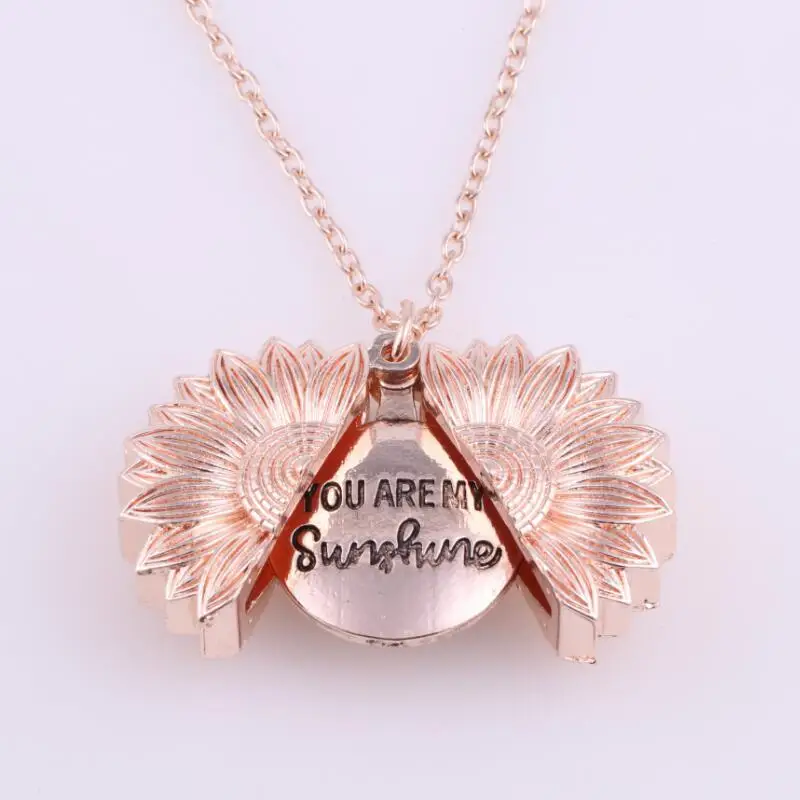 Rose gold Дропшиппинг Винтаж Boho подсолнечник, подвеска, ожерелье Для женщин в этническом стиле двухслойные брюки сплав открытые лазерной гравировки букв Lover Цепочки и ожерелья s - Цвет: Rose gold
