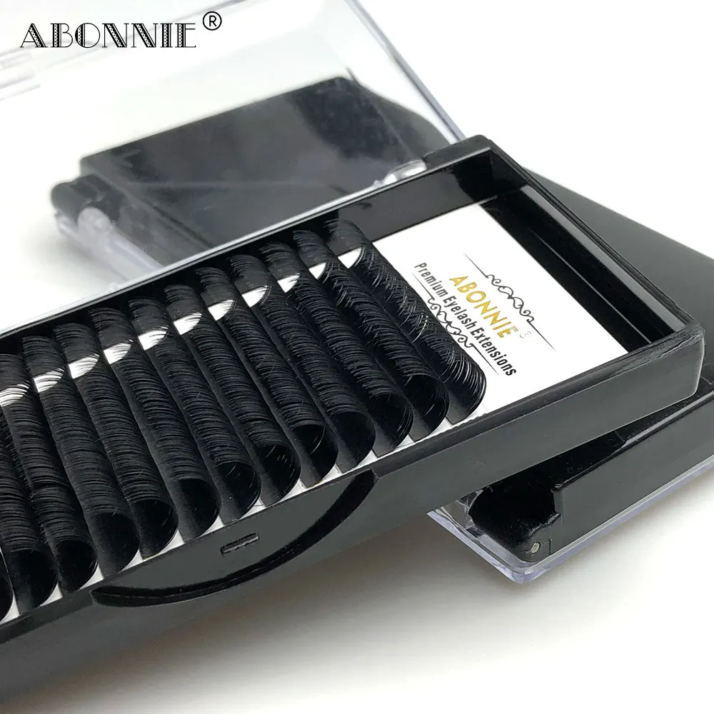 Abonnie Wholesale 16Rows Classic Lash Extensions Custom Brand Single Eyelash Premium Russian Volume Eyelash Extensions Fans images - 6