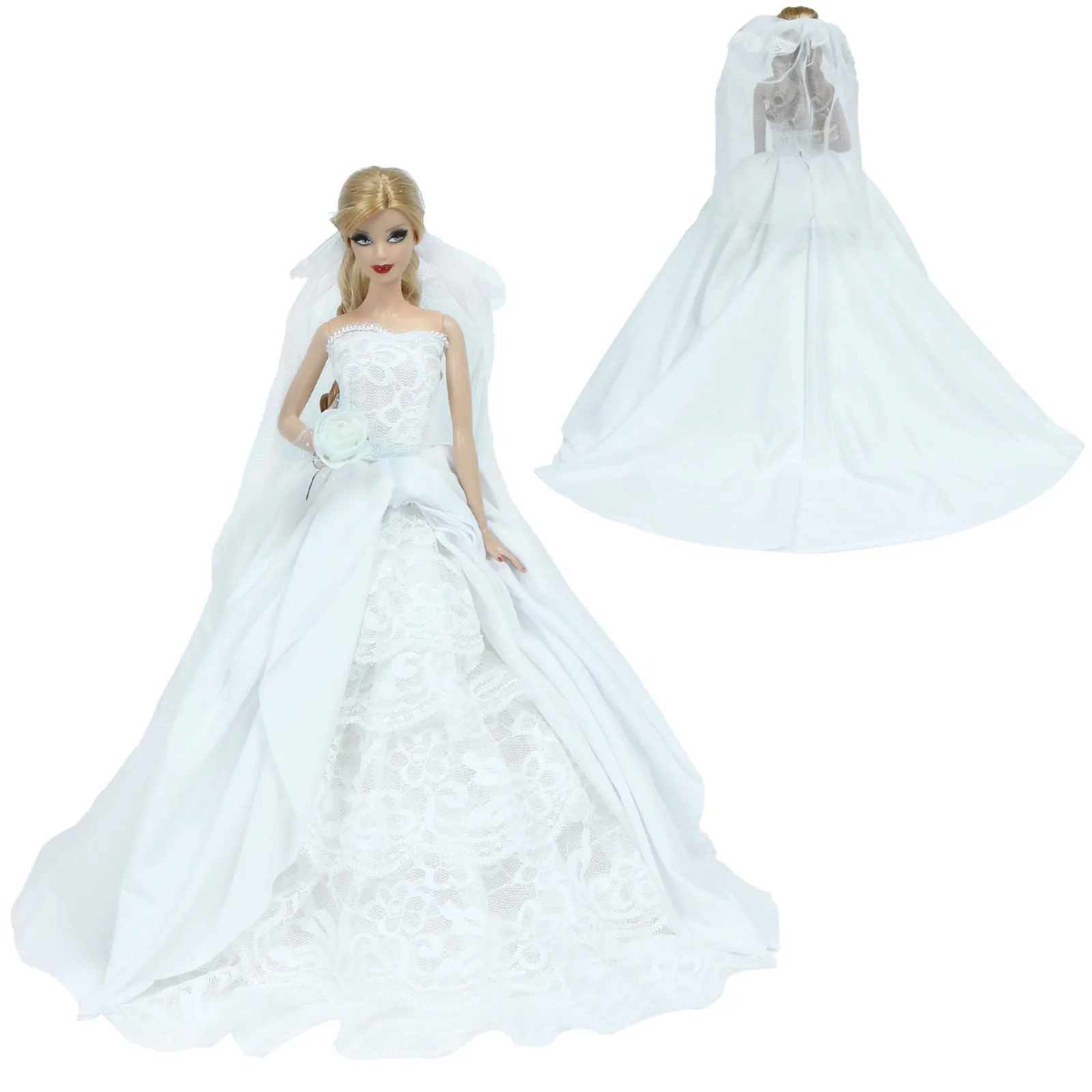Высокое качество свадебное платье невесты юбка платье принцессы с вуалью модные свадебные аксессуары Одежда для куклы Барби игрушка