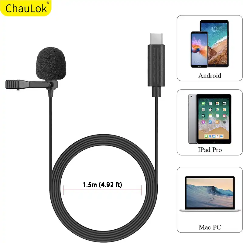 Hands-Free lavalier Microphone for Smartphone//PC//Laptop Lavalier Microphone Professional with Type-C Adapter for Recording//YouTube//Interview