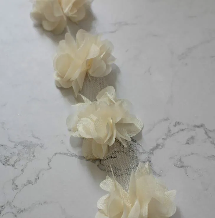 Elegant 24Pc 3D Chiffon Lace Floral Applique Trim for Bridal and Fashion Accessories