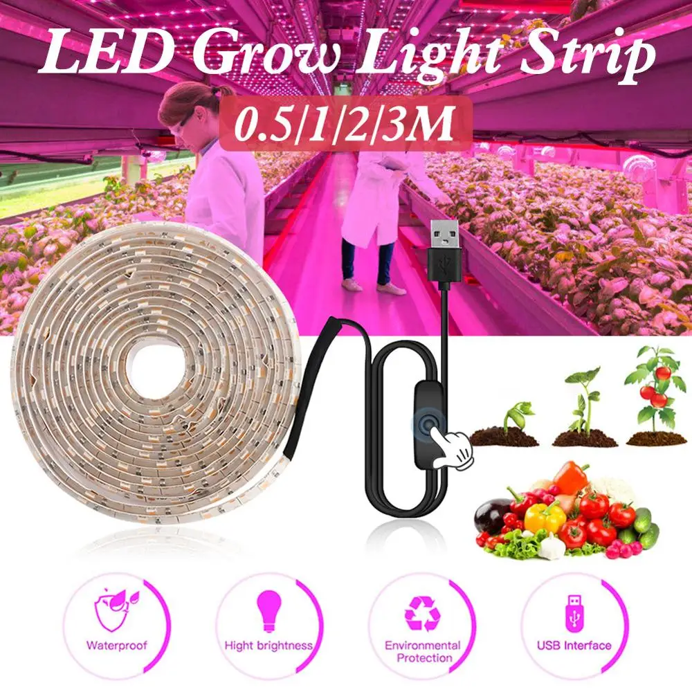 LED Grow Light Full Spectrum USB Strip Lamp 0.5m 1m 2m 2835 Chip For Plants 
