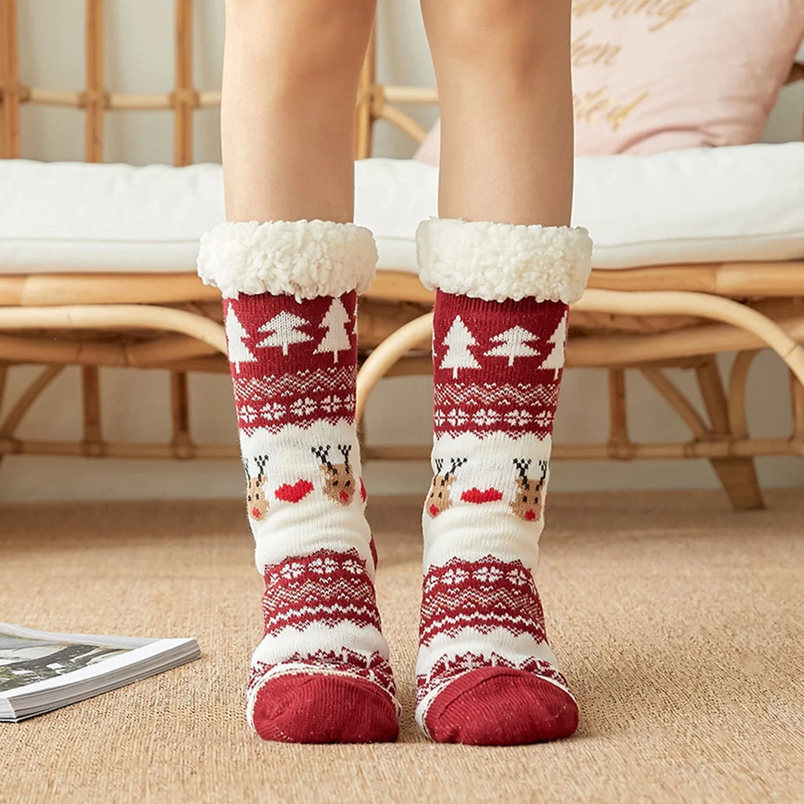 Women Winter Warm Socks Velvet Wool Cashmere Thicken Home Warm Socks Xmas @my 
