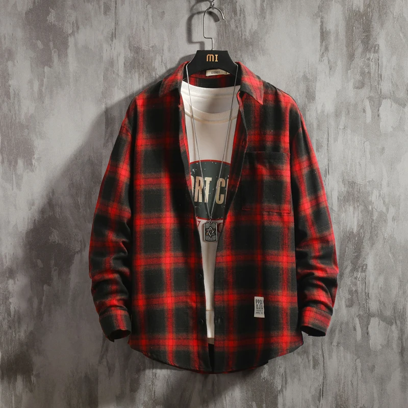 

Men Fannel Plaid Shirt 2019 Spring Autumn Casual Long Sleeve Shirt Men 's Loose Student Shirt Man Plus Size Fashion Brand Men