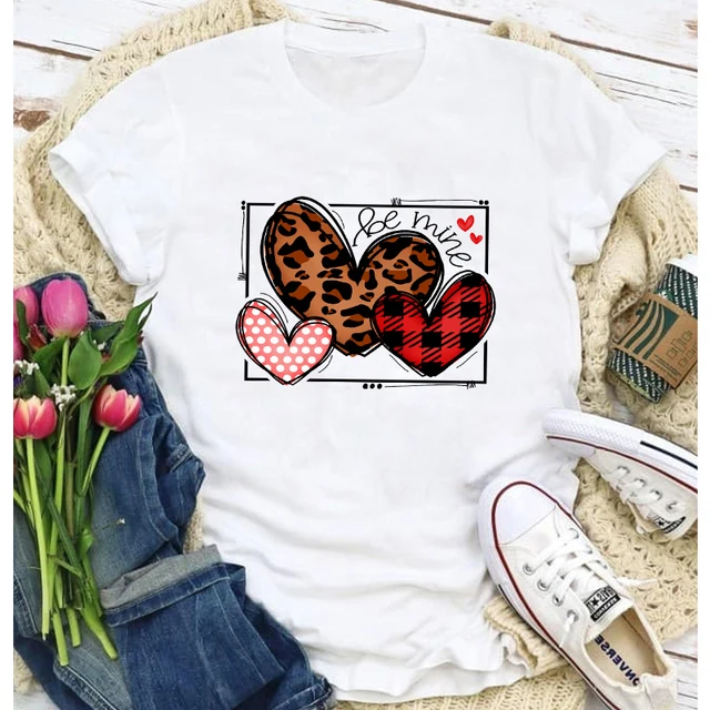 Be Mine Plaid Leopard Hearts Graphic T-shirt 1