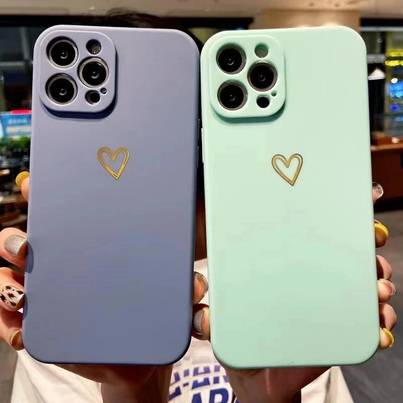 Phone case Ottwn candy color love heart pattern for iPhone 11 12 13 14 Pro Max Mini X XR XS Max 7 8 14 Plus