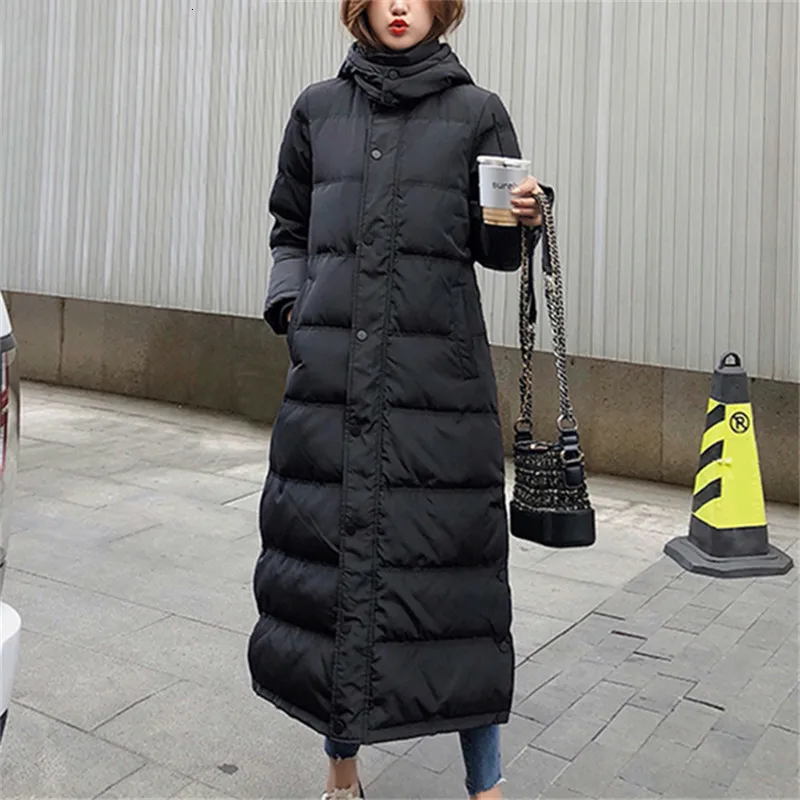 

New 2019 Autumn Winter Women Down Jacket Coat Pockets Quilted Coat Office Lady Korean Style Puffer Long Hooded D583