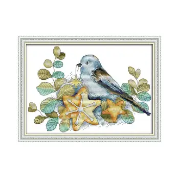 

Little Bird and Its Baby Stamped Cross Stitch Patterns 14CT 11CT Counted Print Fabric DMC Embroidery Kits DIY Needlework Sets