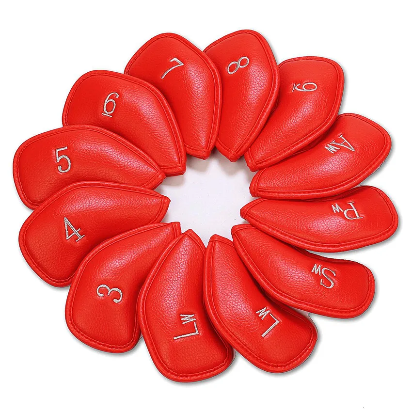

12Pcs/Set Synthetic Leather Headcover Golf Iron Covers Set Golf Club Head Cover Fit Most Irons(Red, Black and Blue)