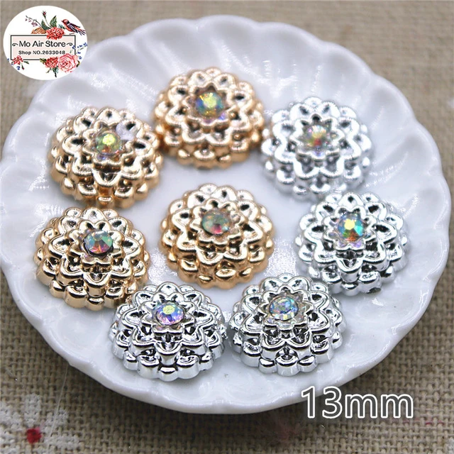 50pcs 13mm round flower golden/silver Buttons Home Garden Crafts