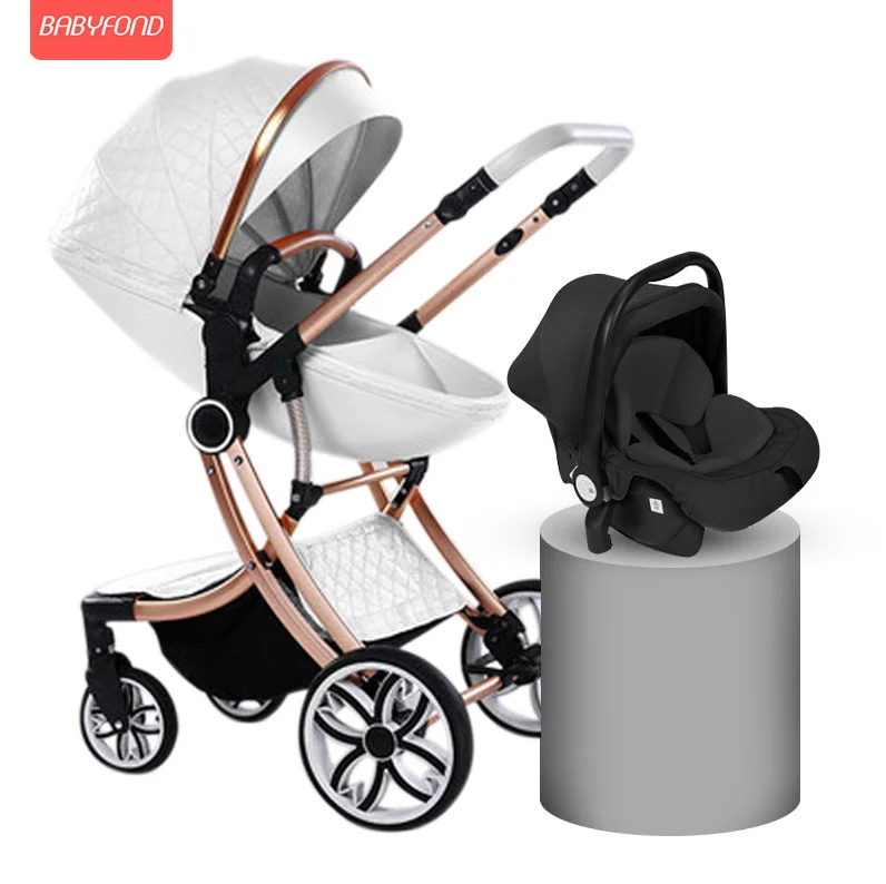 3 в 1 детская коляска с высоким пейзажем, детская коляска, может лежать, двусторонняя, четыре колеса, амортизатор, складная, для новорожденных, детская коляска - Цвет: white