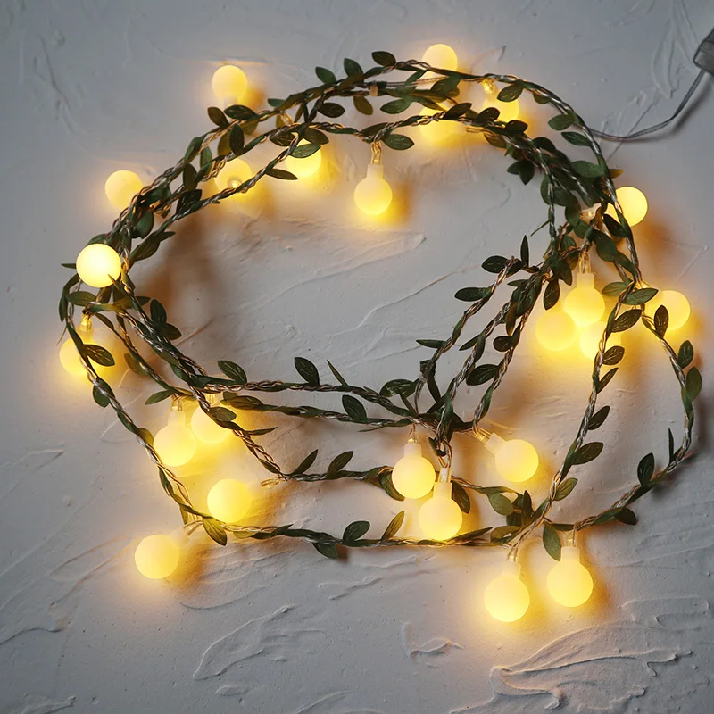 

Tiny leaf with cherry ball garland fairy light LED Copper Wire string lights for Wedding Table Christmas home party Decoration