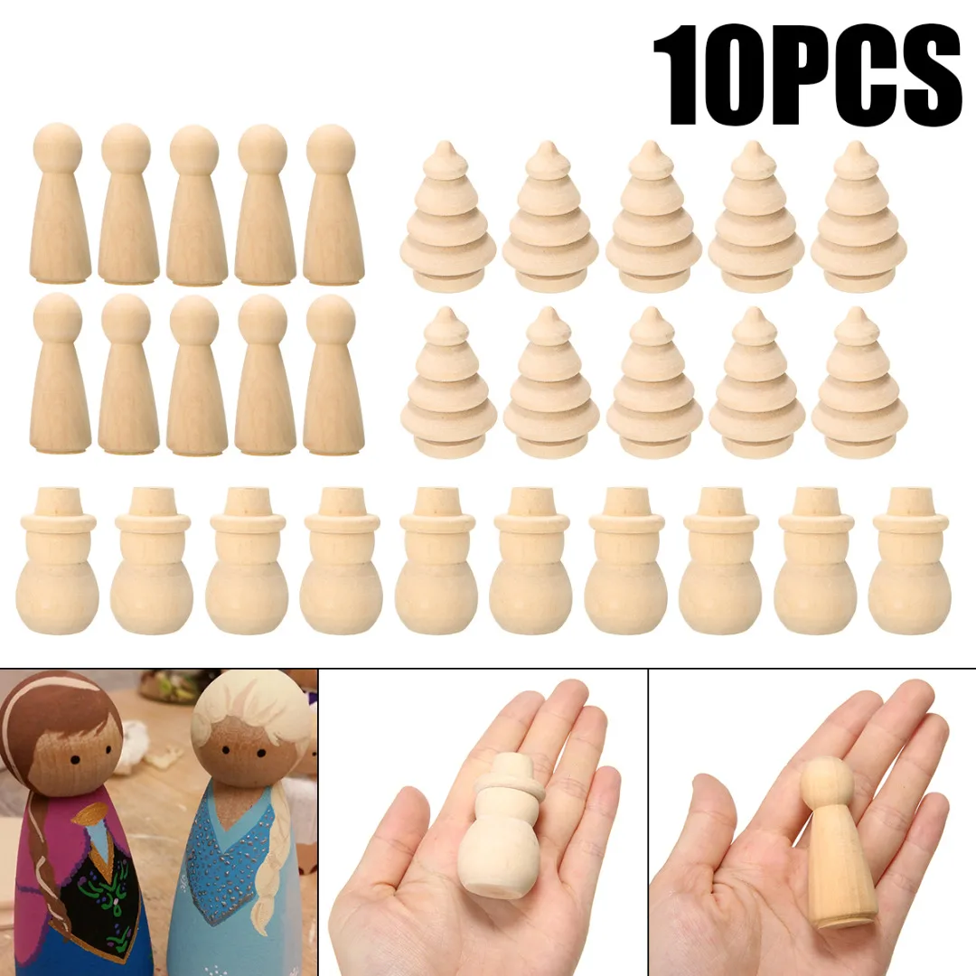 10pcs Wooden Peg People Nesting Set Peg Dolls Crafts Acorn/Boy/Christmas Tree/Girl/Snowman DIY Toy Home Decoration